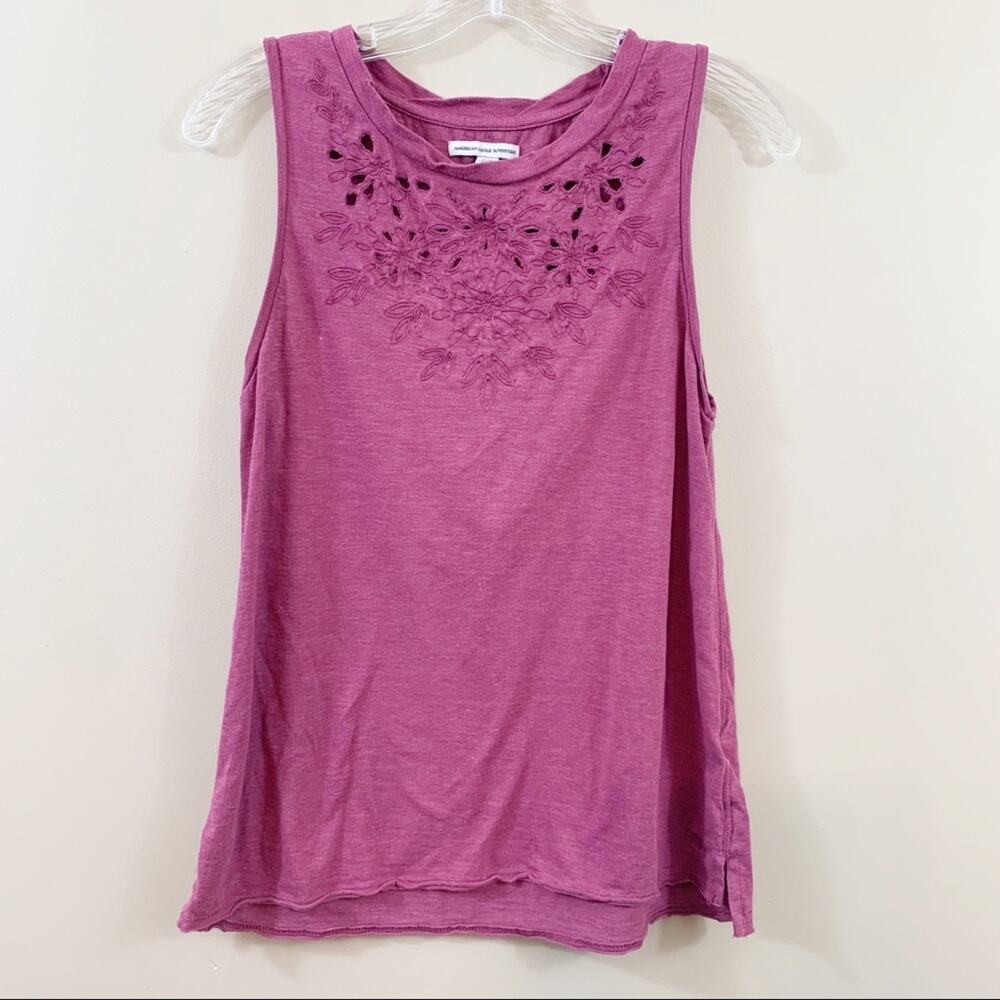 American Eagle Outfitters Berry Floral Cut-Out Top